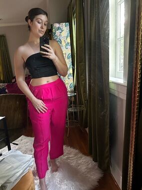 Liz Claiborne Bright Hot Pink Cropped Trousers Silk Vintage Pleated 10